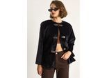 Gestructureerde Gabardine Buttoned Coat met Jacketkraag