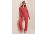 Texturiertes Langarm-Strickshirt & Hosen Strick-Koordinationsset