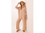 Texturiertes Langarm-Strickshirt und -Hosen Set
