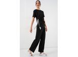Rippstrick-Set mit Crew-Neck und Krawattendetail sowie weitem Hosenbein