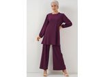 Strukturierte Langarm-Tunika und weit geschnittene Hose Set