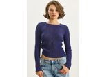 Aansluitende Ribbels Gebreide Blouse met Pailletten Details