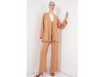 Strukturiertes V-Ausschnitt Langarm-Cardigan- und Hosen-Set