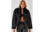 Faux Bont Cropped Open Kraag Jas