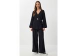Hoge Taille Wijde Pijpen Broek & V-Hals Blouse met Strikdetails Set