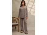 V-Ausschnitt Cardi und Hochbund Weite Hosen Strick-Set