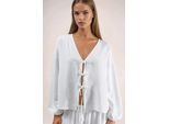 Oversized V-Ausschnitt Bluse mit Bindeband