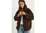 Oversized Pluche Gebreide Puffer Jacket met Rits Sluiting