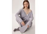 V-Ausschnitt Knopf-Longcardigan und Hose Schlafanzug Set