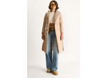 Textured Sjaalkraag Midi Puffer Jack met Striksluiting