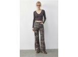 Hoge Taille Paisley Print Rechte Spijkerbroek