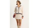 Gestreepte V-hals Gebuttonde Cardigan en Rok Set