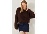 Gestructureerde Crew Neck Crop Trui met Pluche Detail