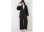 Strukturiertes Kimono-Hosen-Set mit Schalkragen