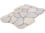 Badematte KLEINE WOLKE "Brick", seide, H:22mm, Polyester, Badematten, Badematte, Zweifarbiger Stein-Look in Creme & Grau mit geschwungenen Formen