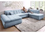 Wohnlandschaft DOMO COLLECTION "MORIC Massiv - Belastbar bis 140 kgxSitz, 353x216x80 cm, XXL", blau (pastelblau), B:353cm H:80cm T:216cm, Chenille (85% Polyester, 15% Acryl), Sofas, Wohnlandschaft, U-Form, inkl. Zierkissen