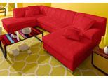 Wohnlandschaft DOMO COLLECTION "TURAH 297x195x75 cm, moderne Steppung", rot, B:297cm H:75cm T:195cm, Microfaser PRIMABELLE (100% Polyester);Struktur ( 85% Polyester, 15% Acryl);NaturLEDER (Echtes Rindsleder);Kunstleder SOFTLUX/Struktur ( 100% Polyester);Zierkissen: wie Oberstoff, Sofas, Wohnlandschaft, whlw. mit Bettfunktion, U-Form
