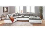 Wohnlandschaft DOMO COLLECTION "MORIC Massiv - Belastbar bis 140 kgxSitz, 353x216x80 cm, XXL", weiß (weiß, weiß, grau, grau), B:353cm H:80cm T:216cm, Kunstleder SOFTLUX / Struktur (90% Polyester, 10% Polyacryl), Sofas, Wohnlandschaft, U-Form, inkl. Zierkissen