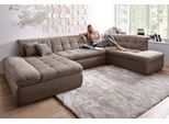 Wohnlandschaft DOMO COLLECTION "MORIC 353x216x80 cm, mit viel Platz, U-Form, auch in Cord", braun (espresso, beige, braun), B:353cm H:80cm T:216cm, Microfaser PRIMABELLE / Struktur (90% Polyester/ 10% Polyacryl);Kunstleder SOFTLUX / Struktur (90% Polyester/ 10% Polyacryl), Sofas, Wohnlandschaft, im XXL-Format, wahlweise mit Bettfunktion und Armlehnenverstellung