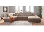 Wohnlandschaft DOMO COLLECTION "MORIC Massiv - Belastbar bis 140 kgxSitz, 353x216x80 cm, XXL", braun (espresso, beige, braun, braun), B:353cm H:80cm T:216cm, Kunstleder SOFTLUX / Struktur (90% Polyester, 10% Polyacryl), Sofas, Wohnlandschaft, U-Form, inkl. Zierkissen
