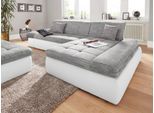 Ecksofa DOMO COLLECTION "MORIC Massiv - Belastbar bis 140 kgxSitz, 300x172 cm, XXL-Format", grau (weiß, grau), B:300cm H:80cm T:172cm, Kunstleder SOFTLUX / Struktur (90% Polyester, 10% Polyacryl), Sofas, Ecksofa, L-Form, Kunstleder SOFTLUX und Struktur
