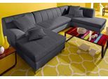 Wohnlandschaft DOMO COLLECTION "TURAH 297x195x75 cm, moderne Steppung", schwarz (schwarz, schlamm), B:297cm H:75cm T:195cm, Microfaser PRIMABELLE (100% Polyester);Struktur ( 85% Polyester, 15% Acryl);NaturLEDER (Echtes Rindsleder);Kunstleder SOFTLUX/Struktur ( 100% Polyester);Zierkissen: wie Oberstoff, Sofas, Wohnlandschaft, whlw. mit Bettfunktion, U-Form