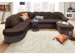 Wohnlandschaft DOMO COLLECTION "ELVA 293x180x84 cm, elegante Rückensteppung, U-Form", braun (mokka, braun), B:293cm H:84cm T:180cm, (geprägte) Luxus-Microfaser (100% Polyester);Kunstleder SOFTLUX / Struktur (100% Polyester);Microfaser PRIMABELLE (100% Polyester), Sofas, Wohnlandschaft, whlw. mit Bettfunktion und Federkern