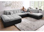 Wohnlandschaft DOMO COLLECTION "MORIC 353x216x80 cm, mit viel Platz, U-Form, auch in Cord", silber (schwarz, silber), B:353cm H:80cm T:216cm, Microfaser PRIMABELLE / Struktur (90% Polyester/ 10% Polyacryl);Kunstleder SOFTLUX / Struktur (90% Polyester/ 10% Polyacryl);Cordbezug 100% Polyester, Sofas, Wohnlandschaft, im XXL-Format, wahlweise mit Bettfunktion und Armlehnenverstellung