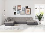 Wohnlandschaft DOMO COLLECTION "MORIC 353x216x80 cm, mit viel Platz, U-Form, auch in Cord", grau (grau, silber), B:353cm H:80cm T:216cm, Microfaser PRIMABELLE / Struktur (90% Polyester/ 10% Polyacryl);Kunstleder SOFTLUX / Struktur (90% Polyester/ 10% Polyacryl), Sofas, Wohnlandschaft, im XXL-Format, wahlweise mit Bettfunktion und Armlehnenverstellung