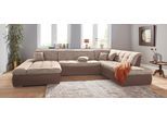 Wohnlandschaft DOMO COLLECTION "MORIC Massiv - Belastbar bis 140 kgxSitz, 353x216x80 cm, XXL", braun (espresso, beige, braun, braun), B:353cm H:80cm T:216cm, Kunstleder SOFTLUX / Struktur (90% Polyester, 10% Polyacryl), Sofas, Wohnlandschaft, U-Form, inkl. Zierkissen