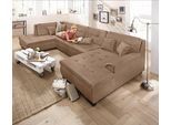Wohnlandschaft HOME AFFAIRE "BERGEN 364x106x83 cm, elegantes Design", braun (café), B:364cm H:83cm T:106cm, Sofas, Wohnlandschaft, whlw. mit Bettfunktion, U-Form