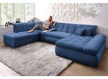 Wohnlandschaft DOMO COLLECTION "MORIC Massiv - Belastbar bis 140 kgxSitz, 353x216x80 cm, XXL", blau, B:353cm H:80cm T:216cm, Chenille (85% Polyester, 15% Acryl), Sofas, Wohnlandschaft, U-Form, inkl. Zierkissen