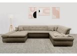 Wohnlandschaft DOMO COLLECTION "MORIC 353x216x80 cm, mit viel Platz, U-Form, auch in Cord", braun (schlamm), B:353cm H:80cm T:216cm, 100% Polyester, Sofas, Wohnlandschaft, im XXL-Format, wahlweise mit Bettfunktion und Armlehnenverstellung