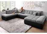 Wohnlandschaft DOMO COLLECTION "MORIC 353x216x80 cm, mit viel Platz, U-Form, auch in Cord", grau (schwarz, weiß, grau), B:353cm H:80cm T:216cm, Microfaser PRIMABELLE / Struktur (90% Polyester/ 10% Polyacryl);Kunstleder SOFTLUX / Struktur (90% Polyester/ 10% Polyacryl), Sofas, Wohnlandschaft, im XXL-Format, wahlweise mit Bettfunktion und Armlehnenverstellung