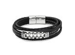 Armband BRUNO BANANI "Schmuck Geschenk Armband", edelstahlfarben, schwarz, Armbänder, Damen, 21cm, Edelstahl Lederimitat, Edelstahl, Lederimitat, Armband