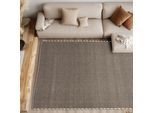 Wollteppich "Omira", dunkelgrau, B:120cm H:7mm L:170cm, Wolle, SCHÖNER WOHNEN-KOLLEKTION, Teppiche, reine Wolle, Linien, dekorative Häkelkante, Wohnzimmer