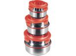 Frischhaltedose KING "KLICKBOX, Dose inkl. Deckel", bunt (silberfarben, rot), Edelstahl, Lebensmittelaufbewahrungsbehälter, Frischhaltedose, luftdicht, Inhalt ca.: 1.200 ml, 650 ml, 350 ml