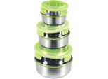 Frischhaltedose KING "KLICKBOX, Dose inkl. Deckel", grün (silberfarben, grün), Edelstahl, Lebensmittelaufbewahrungsbehälter, Frischhaltedose, luftdicht, Inhalt ca.: 1.200 ml, 650 ml, 350 ml