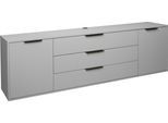 Sideboard MÄUSBACHER "Bonnie", grau (kreidegrau matt lack), B:216cm H:67cm T:45cm, Sideboards, Sideboard, Modernes Sideboard