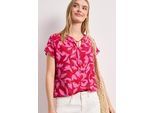 Shirtbluse STREET ONE, Damen, Gr. 46, rosa (salsa rot), Stoff, 100% Viskose, bedruckt, regular fit normal, Rundhals, abgesteppt, Blusen, mit Elastikbund