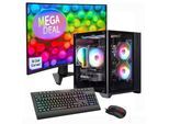 GAMEMAX PC-Komplettsystem "MegaDeal Infinity Mini 2633 Ryzen 5 7500F RTX 5060Ti 32GB DDR5 1TB SSD", Energieeffizienz: E, bunt (schwarz), Microsoft Windows 11 Home (64 Bit), 32 GB RAM 1.000 GB SSD, Computer_Komplettsysteme, Windows 11, DDR5 RAM + MSI MAG 32C6 Curved Monitor, 80cm (32"), PC-Komplettsystem