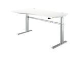 Schreibtisch Standard, elektrisch höhenverstellbar, Freiform, Ansatz links, C-Fuss, B 1800 x T 1000/800 x H 725-1185 mm, weiss/weissalu