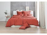 Bettwäsche PRIMERA "Renforce Stonewashed", rot (rot, braun), B/L: 155cm x 220cm, 1 Stk., 1 Stk., Renforcé, B/L: 80cm x 80cm, 2 Stk., Renforcé, Obermaterial: 100% Baumwolle, Bettwäsche, Bettwäsche, jedes Teil ein Unikat, gewaschene Used Optik