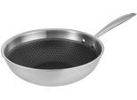 Wok RESTO KITCHENWARE "Achird tiefe Pfanne aus Tri-Ply (Edelstahl + Aluminium + Edelstahl)", silber (silberfarben), H:7,5cm L:51cm Ø:28cm, Pfannen, Wok, Energieeinsparung 25% durch die dreilagige Basis, ofenfest
