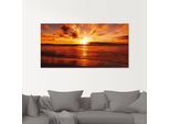 Glasbild ARTLAND "Schöner Sonnenuntergang Strand", orange (farbe bild(er): orange), B:100cm H:50cm, Bilder, in verschiedenen Größen