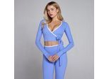 MP Damen Tempo Kontrast Wickel-Top - Kornblumenblau - L