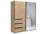 Boxxx Schwebetürenschrank, Eiche Artisan, Glas, Holzwerkstoff, 2 Fächer, 3 Schublade(n) Schubladen, 175x205x62 cm, in verschiedenen Größen erhältlich, Schrankfront mit Spiegel, Kinder- & Jugendzimmer, Jugendmöbel, Jugendkleiderschränke
