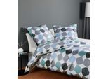 Bettwäsche JANINE "Mako-Satin87106 06", blau, B/L: 135cm x 200cm, 1 Stk., 1 Stk., Mako-Satin, B/L: 80cm x 80cm, Mako-Satin, Obermaterial: 100% Baumwolle, Bettwäsche, Bettwäsche, mit Reissverschluss