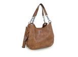 Schultertasche HARPA, Mädchen, Gr. B/H/T: 7cm x 26cm x 31cm, cognac, Lederimitat, unifarben, Taschen Schultertasche, mit aufwendigen Tragegriffen und feinem Lasercut