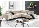 Ecksofa HOME AFFAIRE "Ancona New, wahlweise motorische Sitztiefenverstellung, auch in Cord", beige (natur), B:321cm T:216cm, : 88% Polyester, 12% Polyacryl, Sofas, Ecksofa, feine Steppung, mit Kopfteilverstellung, 3 Zierkissen, L-Form